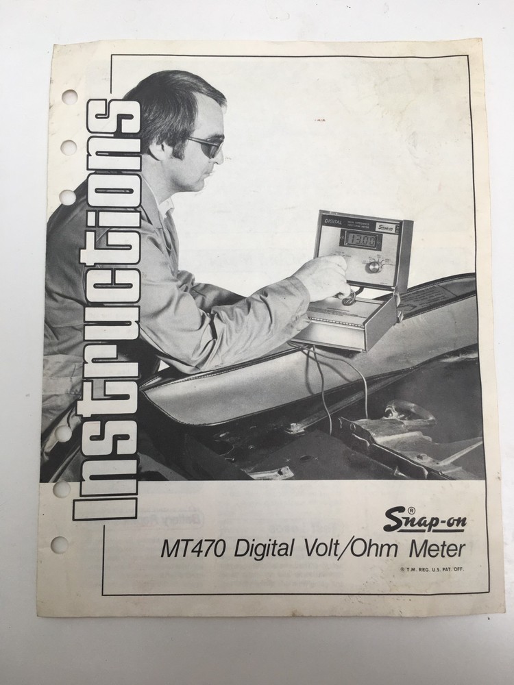 Vintage Snap-On MT470 Digital Volt/Ohm Meter Instructions Manual