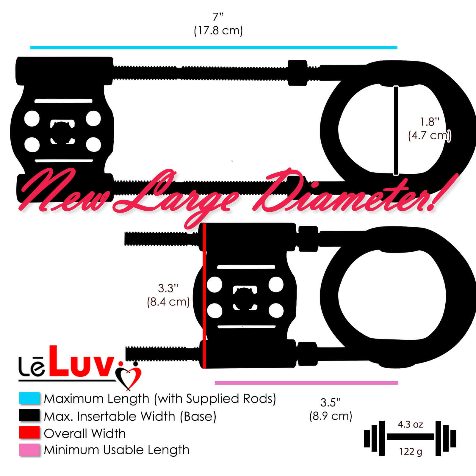 LeLuv SLIDER Penis Extender Stretcher Threaded Rods Adjustable Length Enlarger