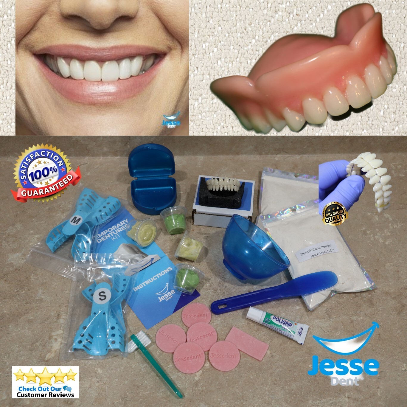DIY Denture Kit full upper/ full lower False Dentures teeth Home Made Dentures