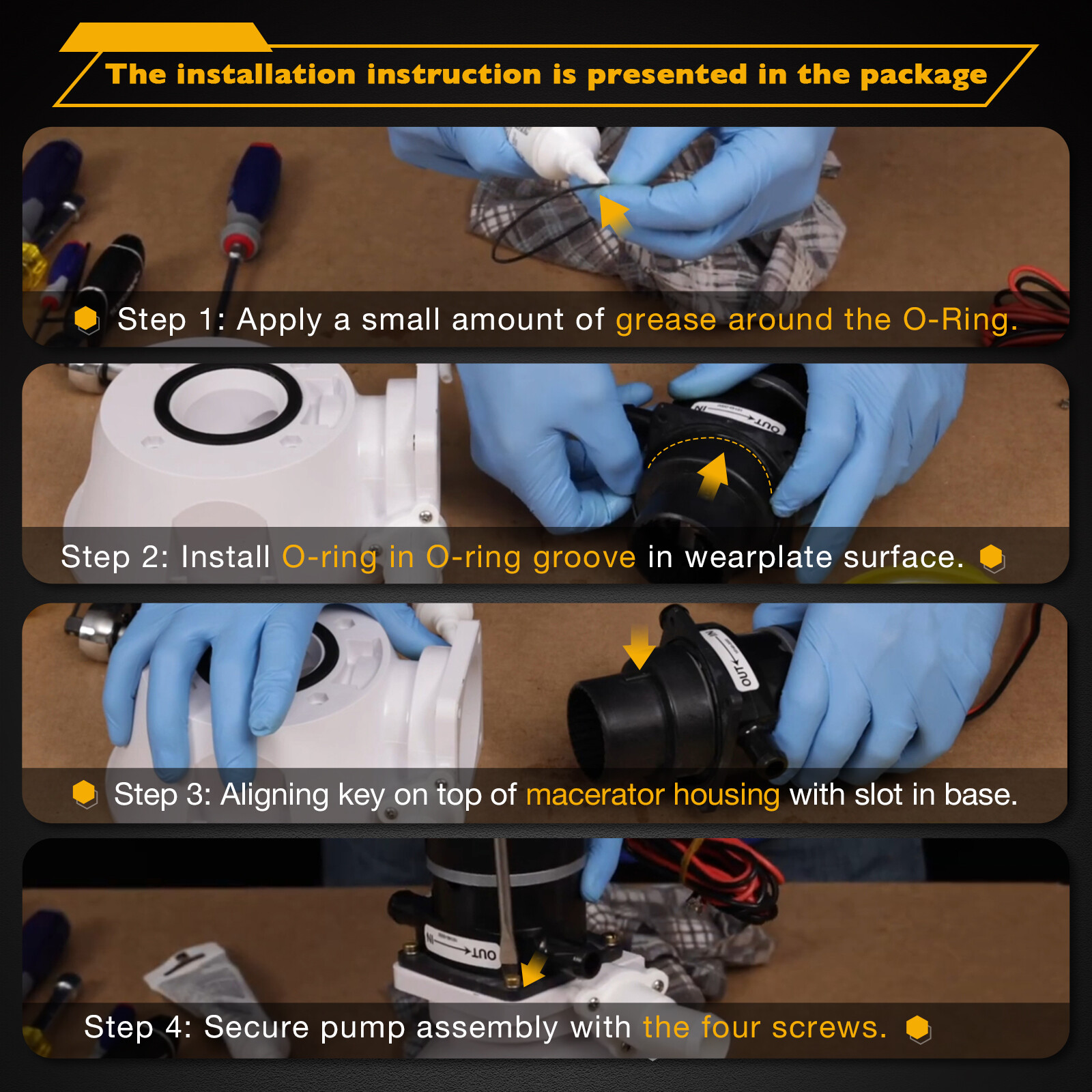 37041-0010 Marine Toilet Macerator Pump Motor Set Fits Jabsco 37010-Series 12V