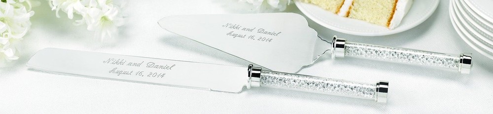 Wedding Accessories Cake Knife and Server Set, Glittering Beads