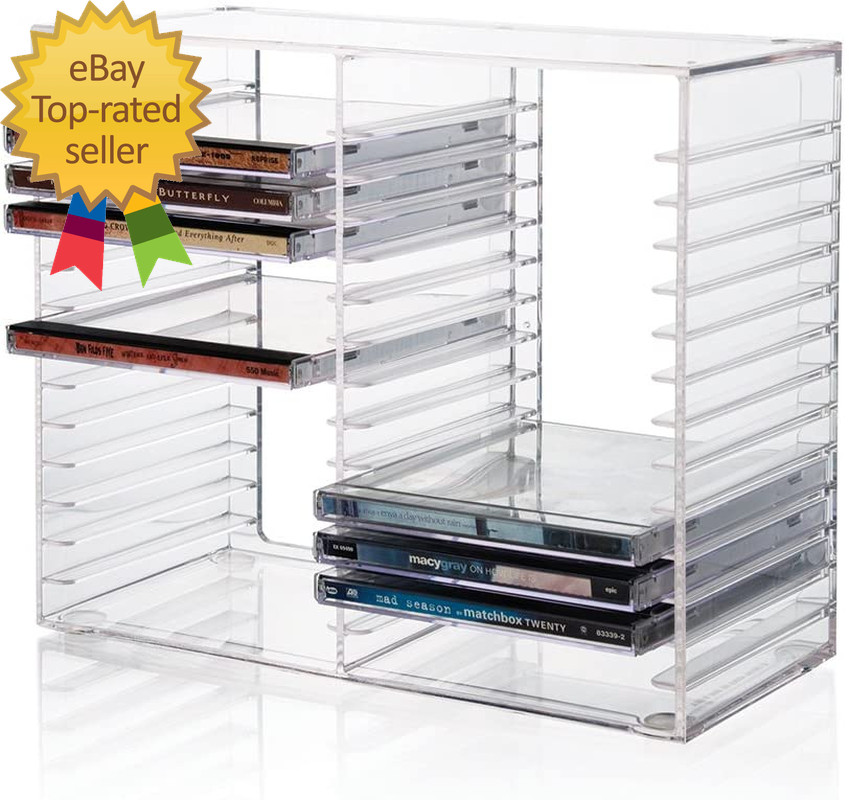Stackable Clear Plastic CD Organizer with Rubber Feet Rectangular Jewel Cases