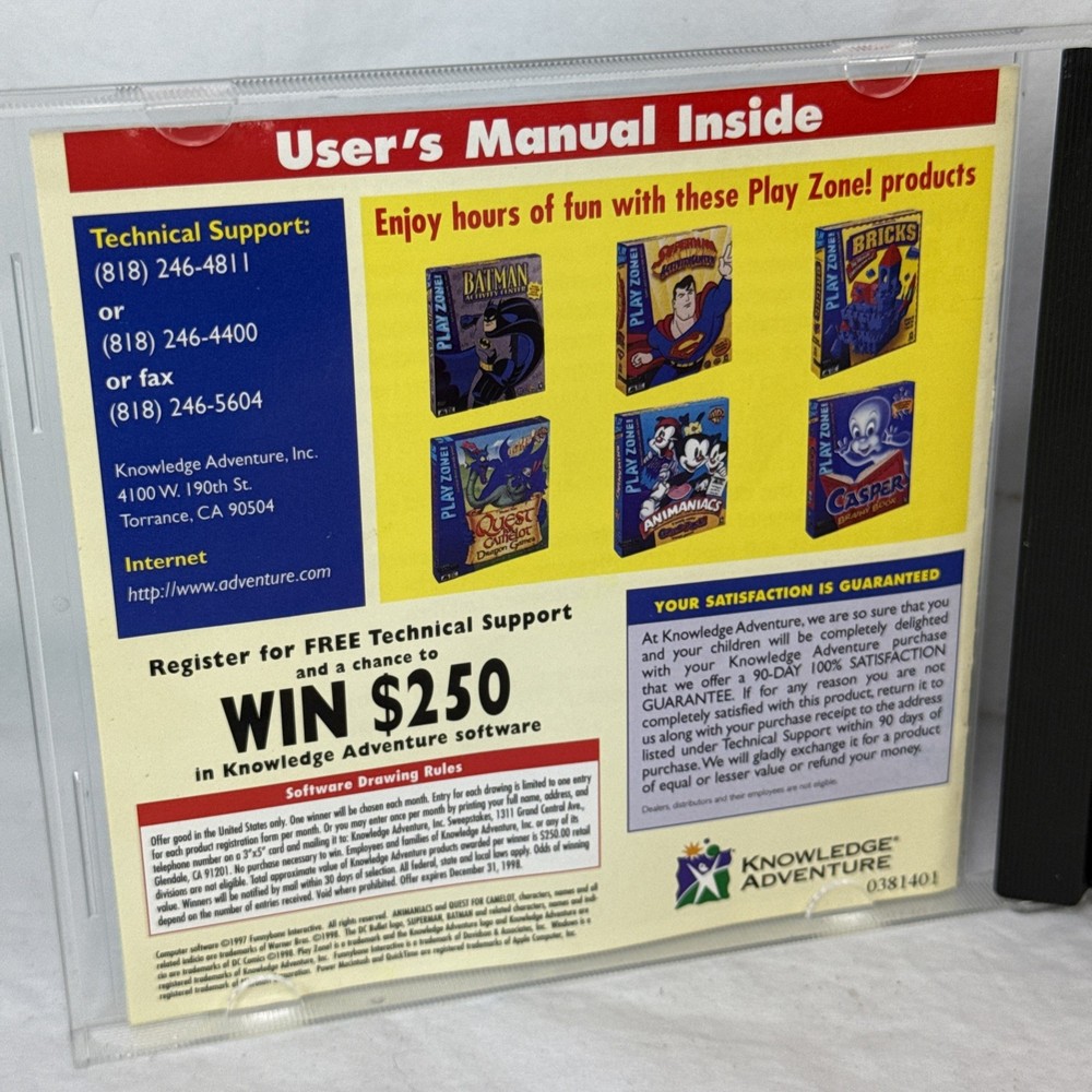 Animaniacs Game Pack PC CD ROM Windows 95 Play Zone VTG CIB Complete Funny Bone