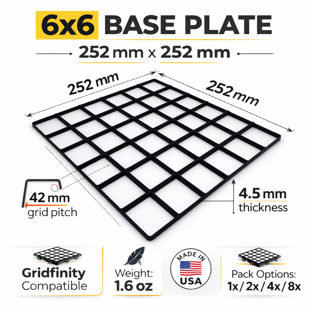 Gridfinity 6x6 Base Plate 252mm Modular Drawer Organizer Grid Black