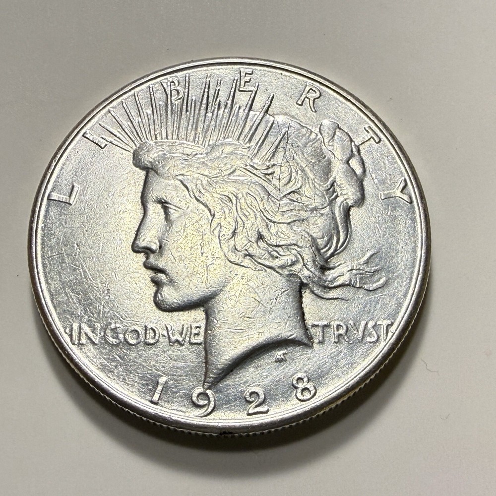 1928-S Peace Silver Dollar $1, AU/Uncirculated, Lightly Cleaned