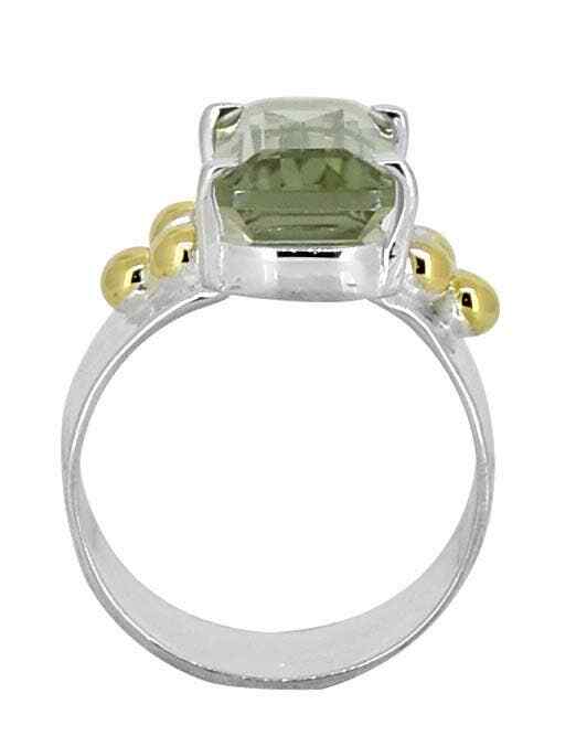 Green Amethyst 925 Sterling Silver Brass Ring