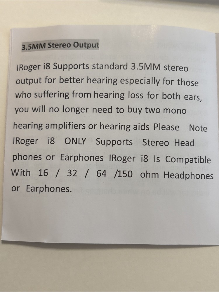 Iroger Hearing/Sound Amplifier Rechargeable Hearing Assistance Device OPEN BOX
