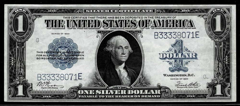 1923 $1 LARGE SIZE SILVER CERTIFICATE NOTE~33338071  EXTREMELY FINE