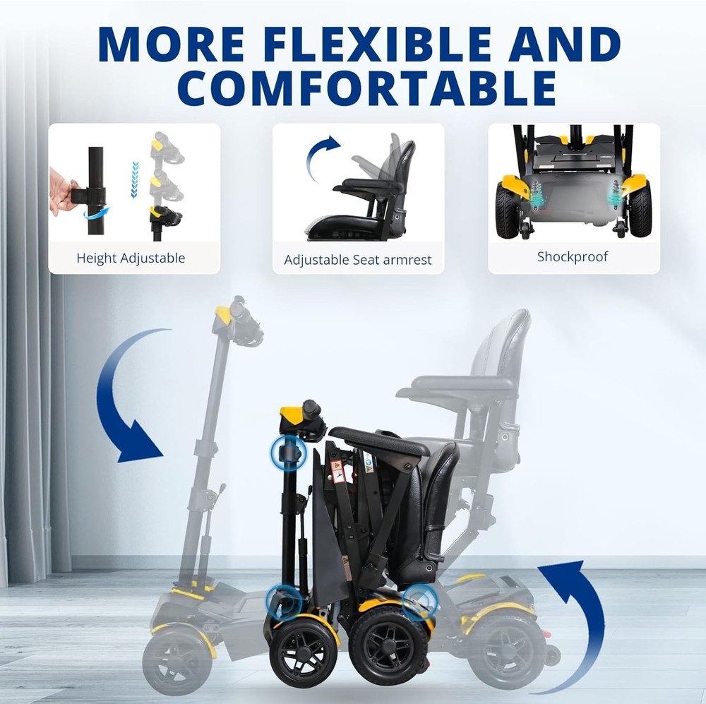 Automatic Folding Travel Electric Powered Mobility Scooters Airlines Approved