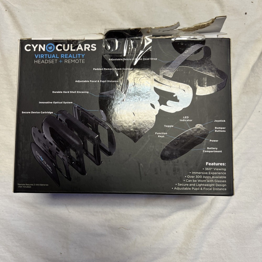 Cynoculars Virtual Reality 3D Headset Wireless - Gaming Remote Compatible