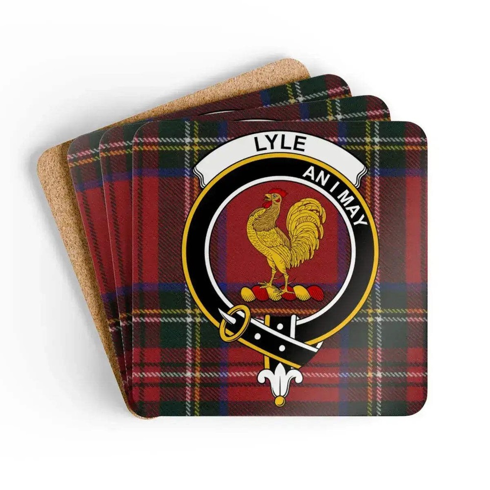 Lyle Clan Crest Scottish Tartan Coaster Set
