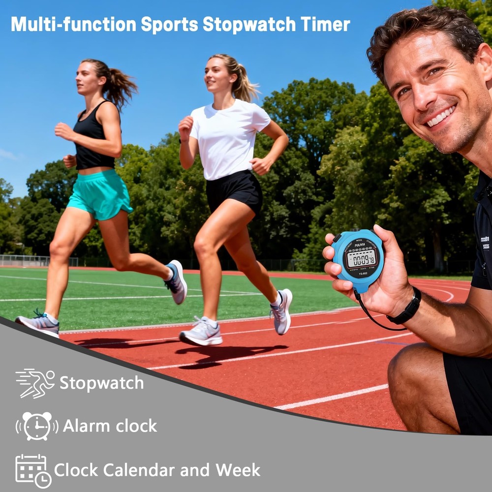 PULIVIA Sports Stopwatch Timer, Single Lap Split Digital Stop Watch for Blue