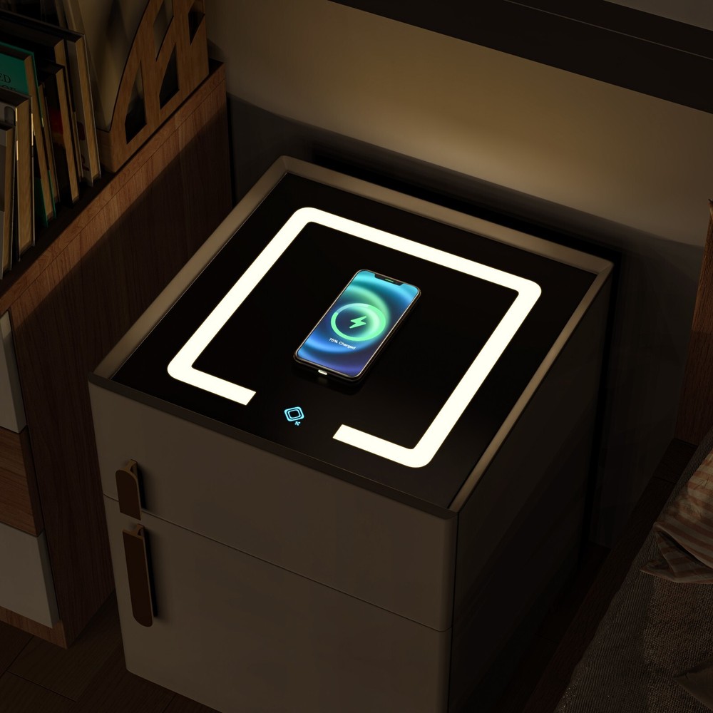 Cream White Smart Nightstand | Safe, Wireless Charging, RGB Light