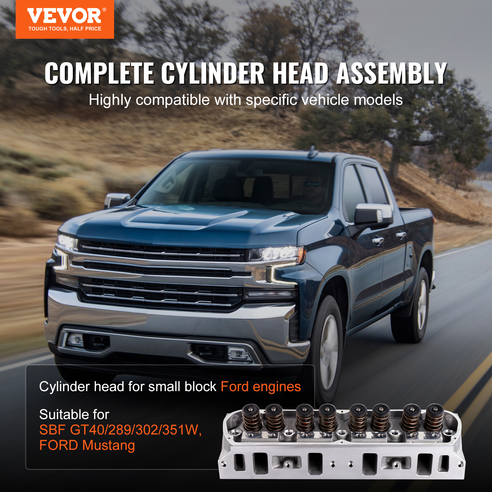 VEVOR Complete Aluminum Cylinder Heads FORD SBF GT40 289 302 351W Mustang 175cc