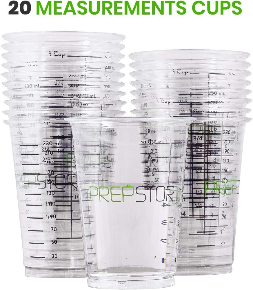Graduated Clear Mixing Cups - 20 Durable 8oz Disposable & Reusable Containers