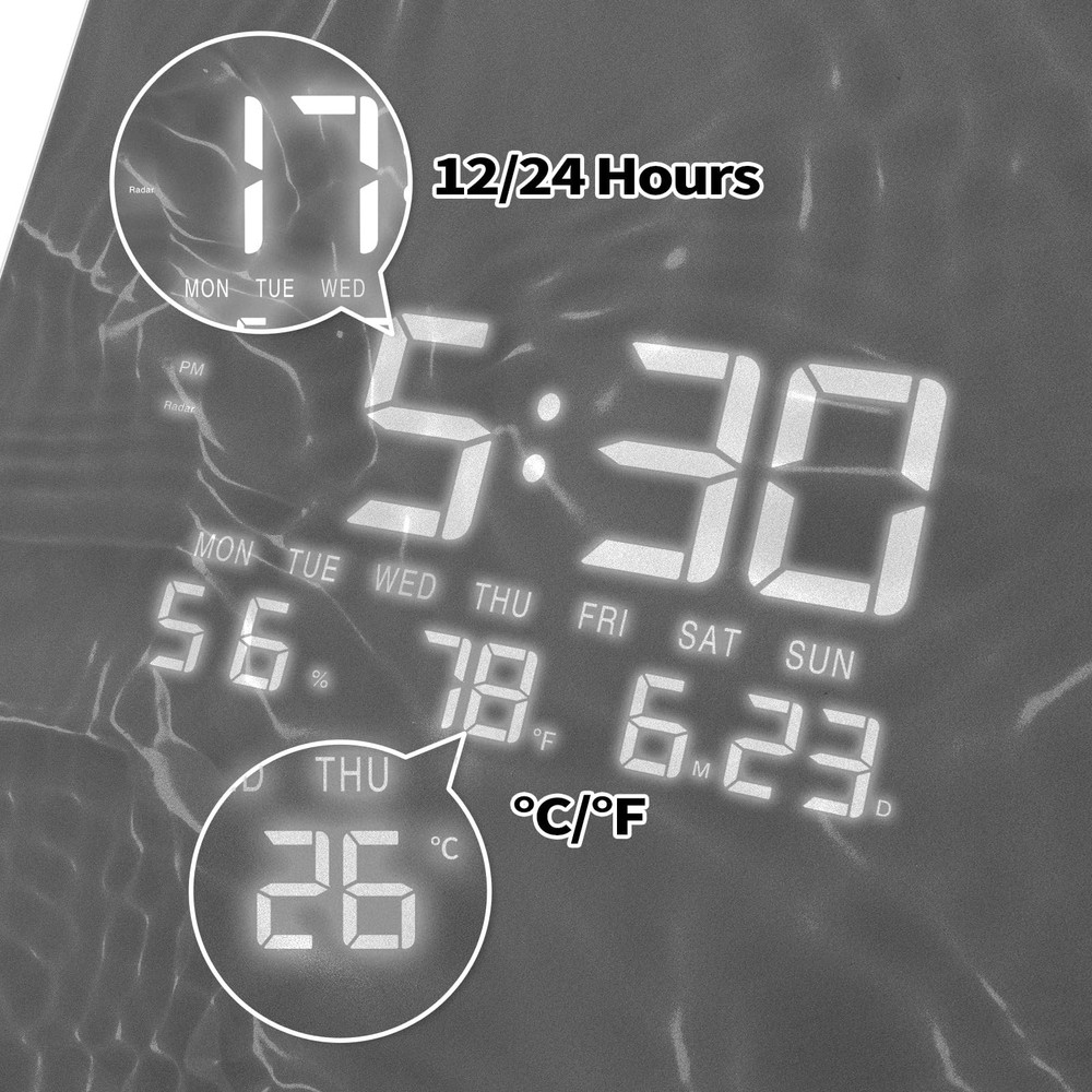 Electric Digital Wall Corner Clock with Temperature/Humidity//Time/Date Smart...