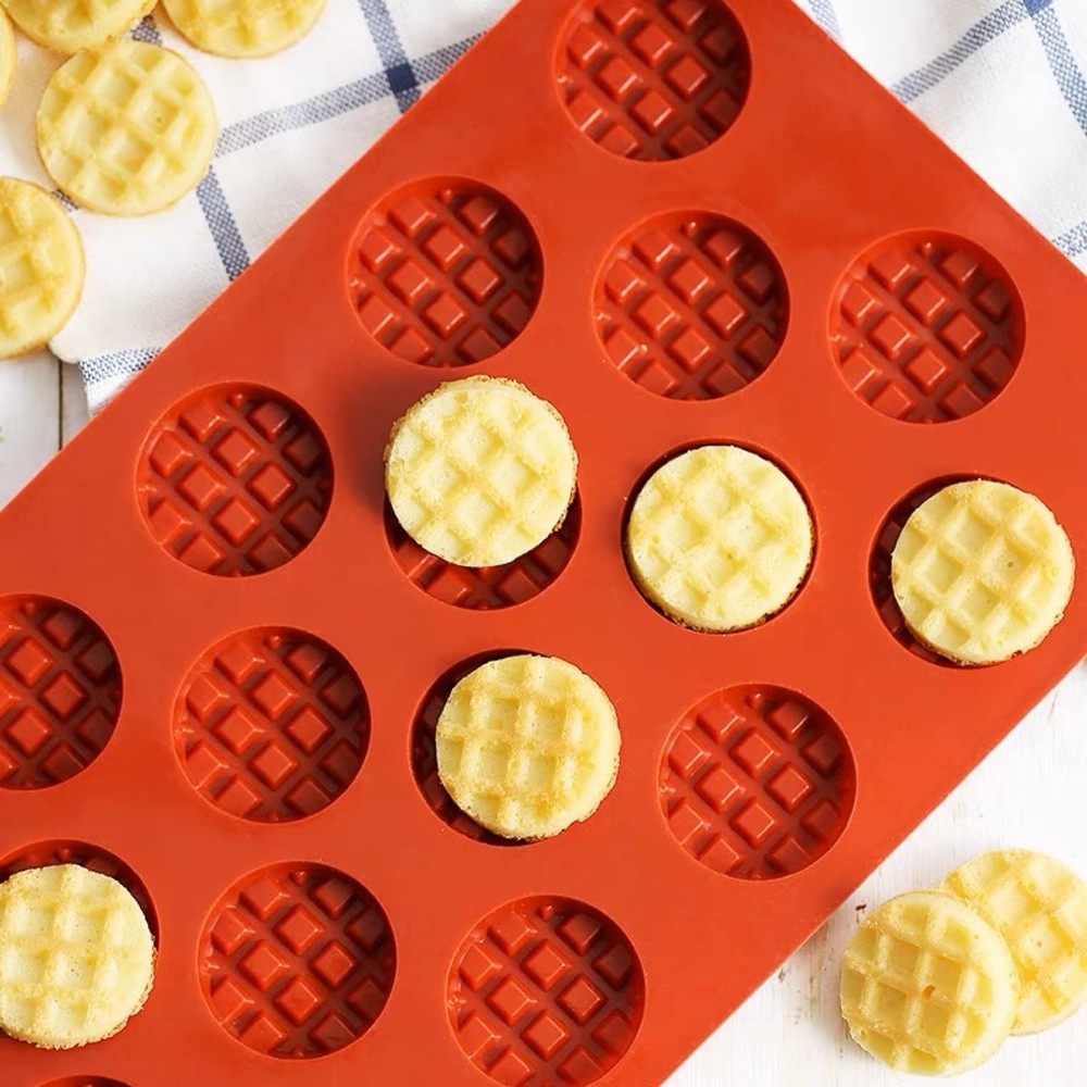 Silicone Waffle Mold Set, 2PCS/Set 18 Cavity Mini Square, Round, Round 2pcs