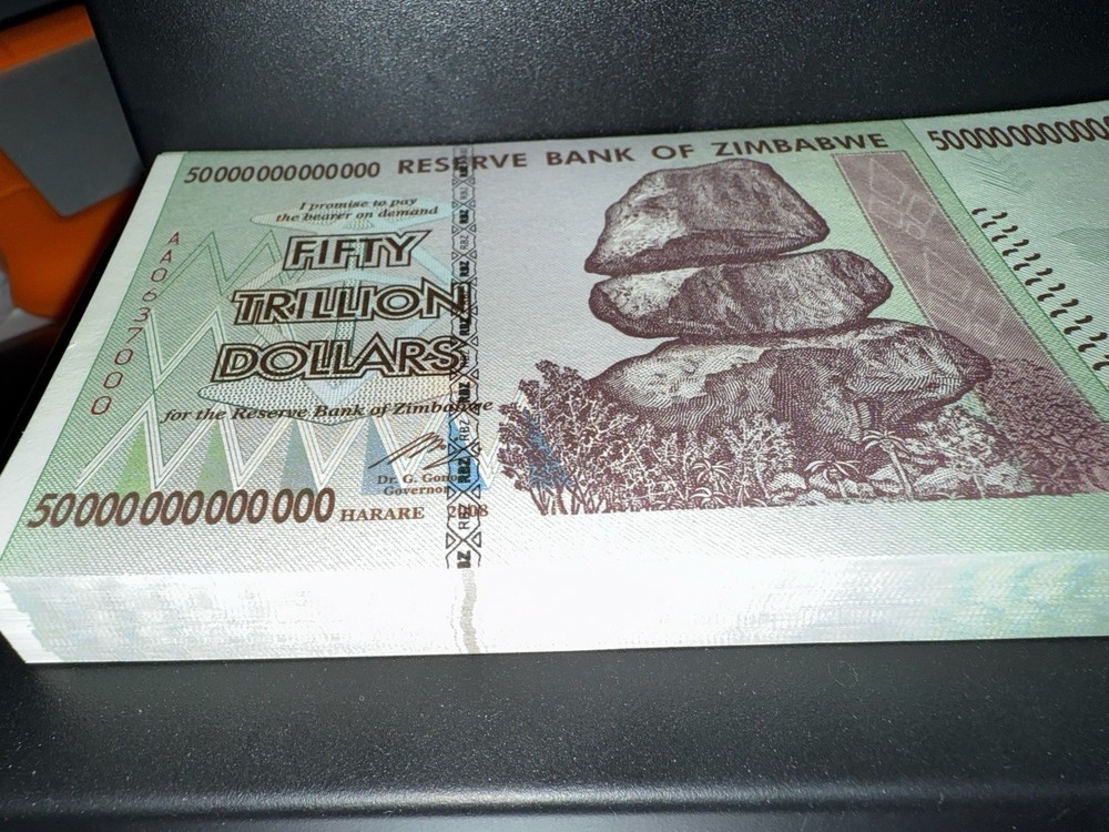 5 CONSECUTIVE 2008 50 TRILLION DOLLARS ZIMBABWE, AA P-90 UNC