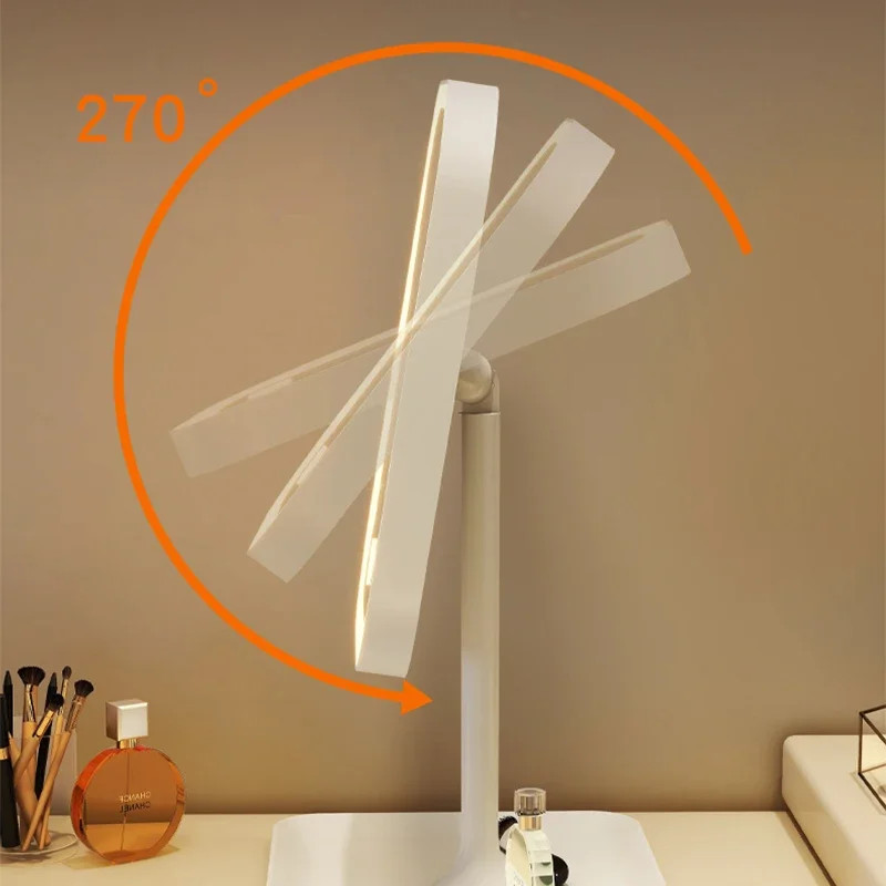 LED Makeup Mirror Desktop Vanity 3 Color Light Touch Portable