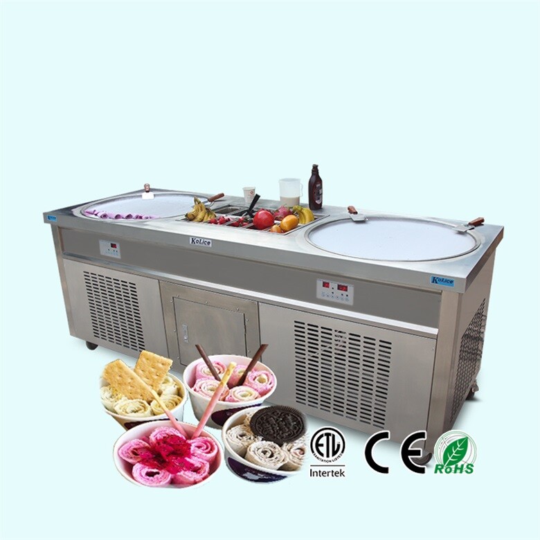Kolice Commercial Rolled Ice Cream Machine-ETL,22" Double Pans,10 Coolated Tanks