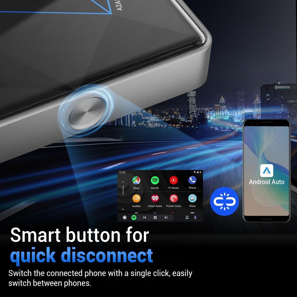 OTTOCAST A2Air Pro Android Auto Wireless Adapter, Auto-Reconnect, Convert Wired