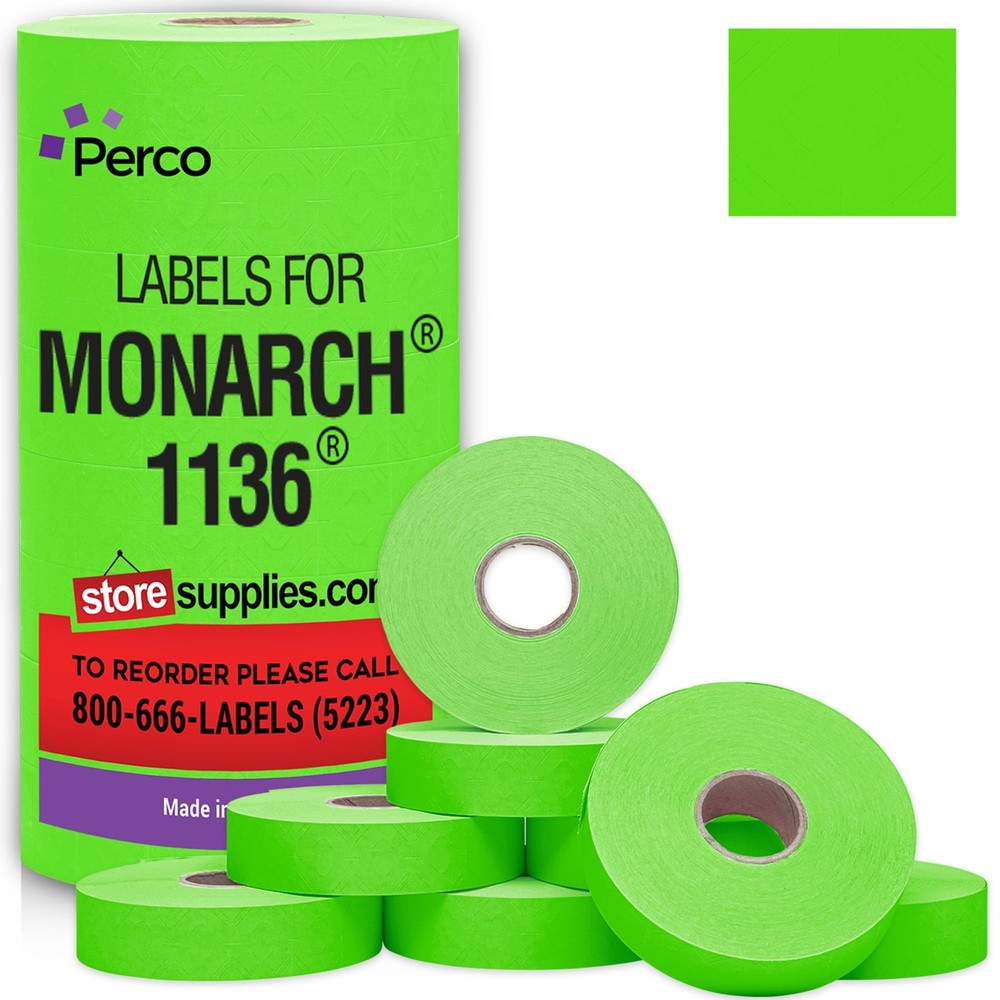 Perco Fluorescent Green Pricing Labels for 1 Sleeve,