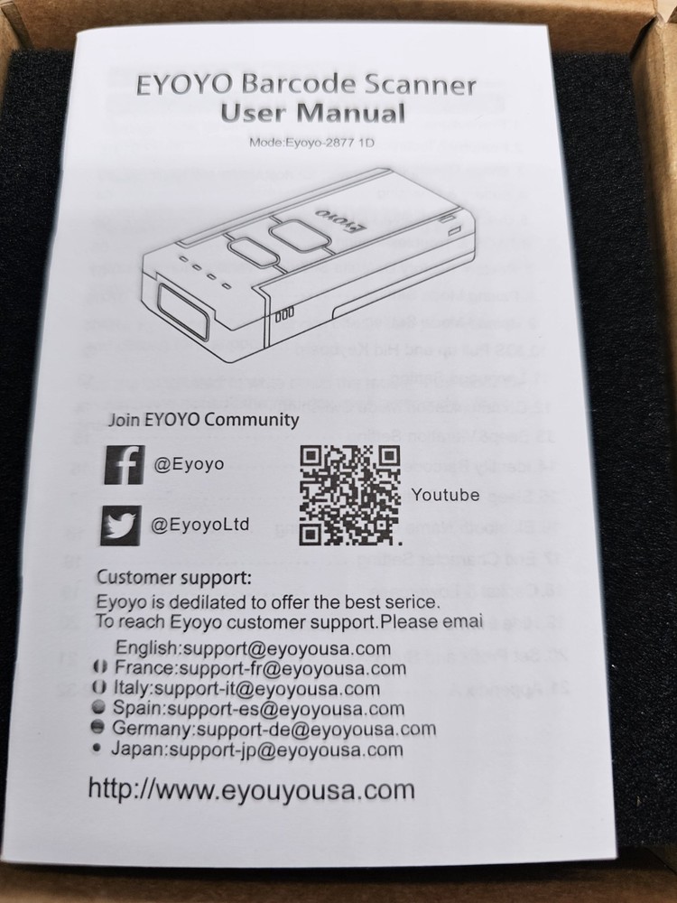 Eyoyo MJ2877 Bluetooth Laser Barcode Scanner Reader