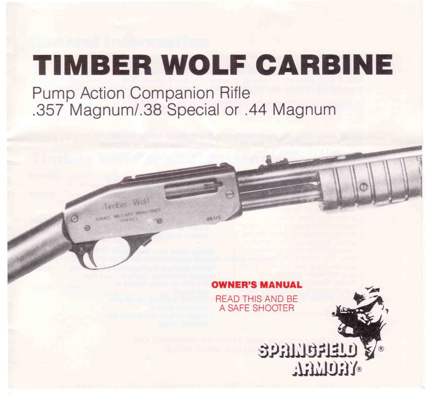 Springfield Timber Wolf Pump Action Rifle Manual - NEW Comb Bound Copy