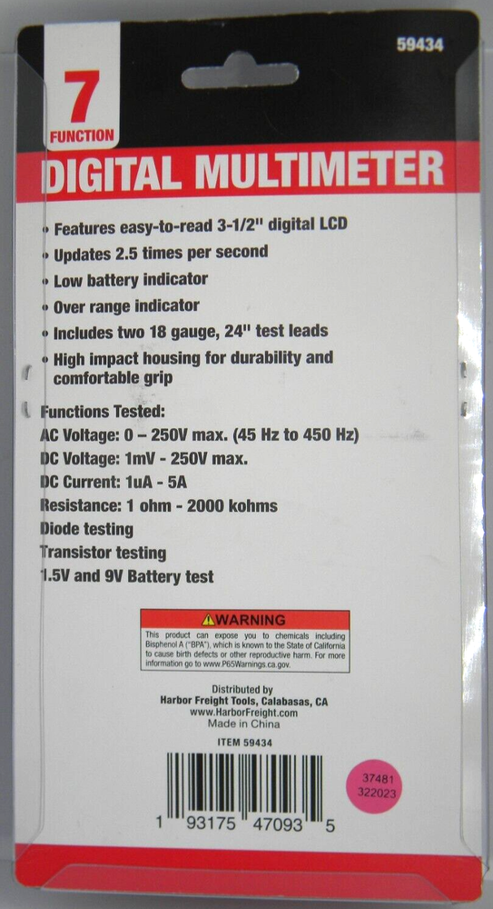 Digital Multimeter 7 Functions Check Home & Auto Voltage Resistance More NEW