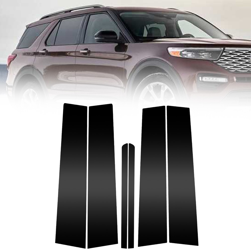 6PC Door Window B Pillar Post Panel Trim Cover Black For 2011-2019 Ford Explorer