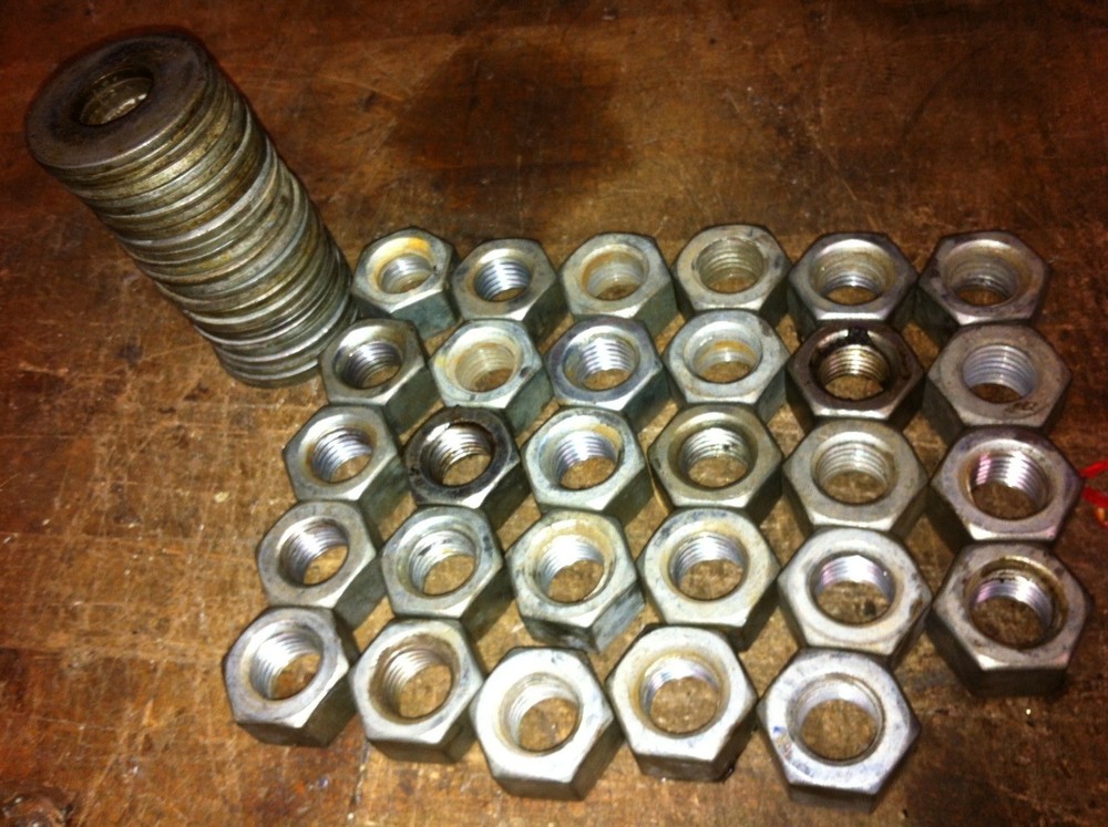 (29) 7/8" -9 NC Hex Nuts Threaded Coarse Thread with washers