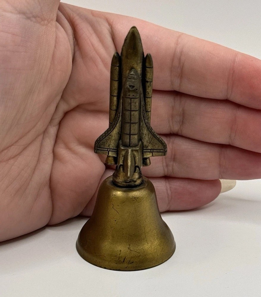 Vintage Metal Collectible Brass Tone Bell Space Ship Shuttle Rocket Mini
