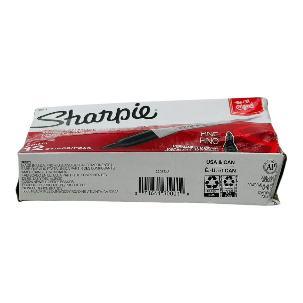 12 Markers Sharpie Fine Point Black Permanent Markers 30001
