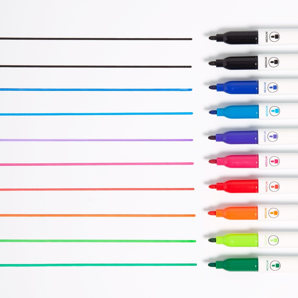 Dry Erase Markers, Bullet Tip, Medium Point, Multi-Color, 10 Count