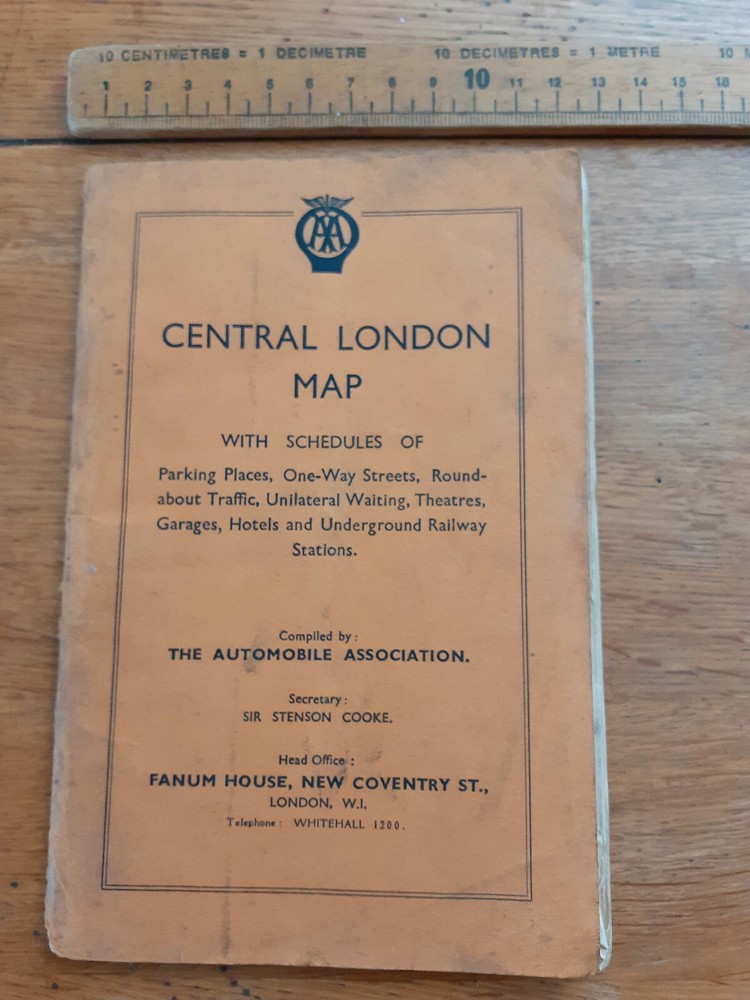 1937? AA Central London Schedules map missing Stenson Cooke