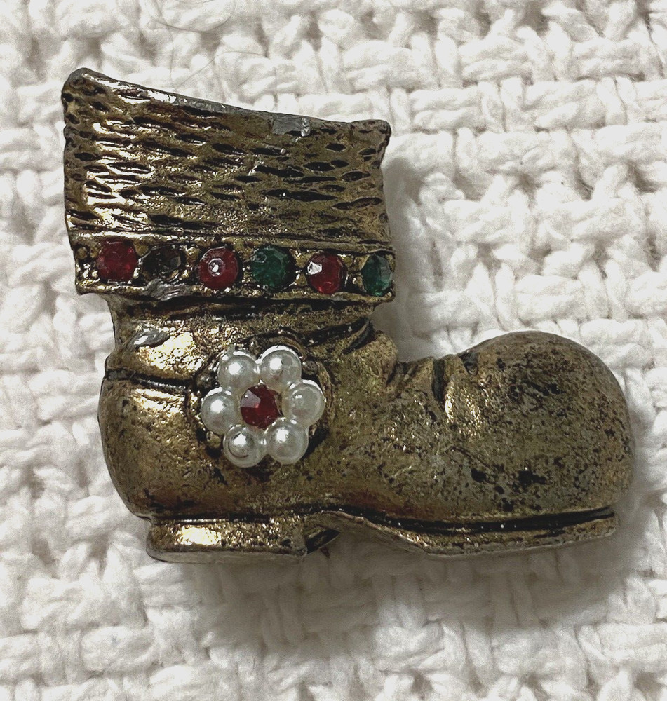 Santa Holiday Boot (missing 1 Stone) Brooch/Pin