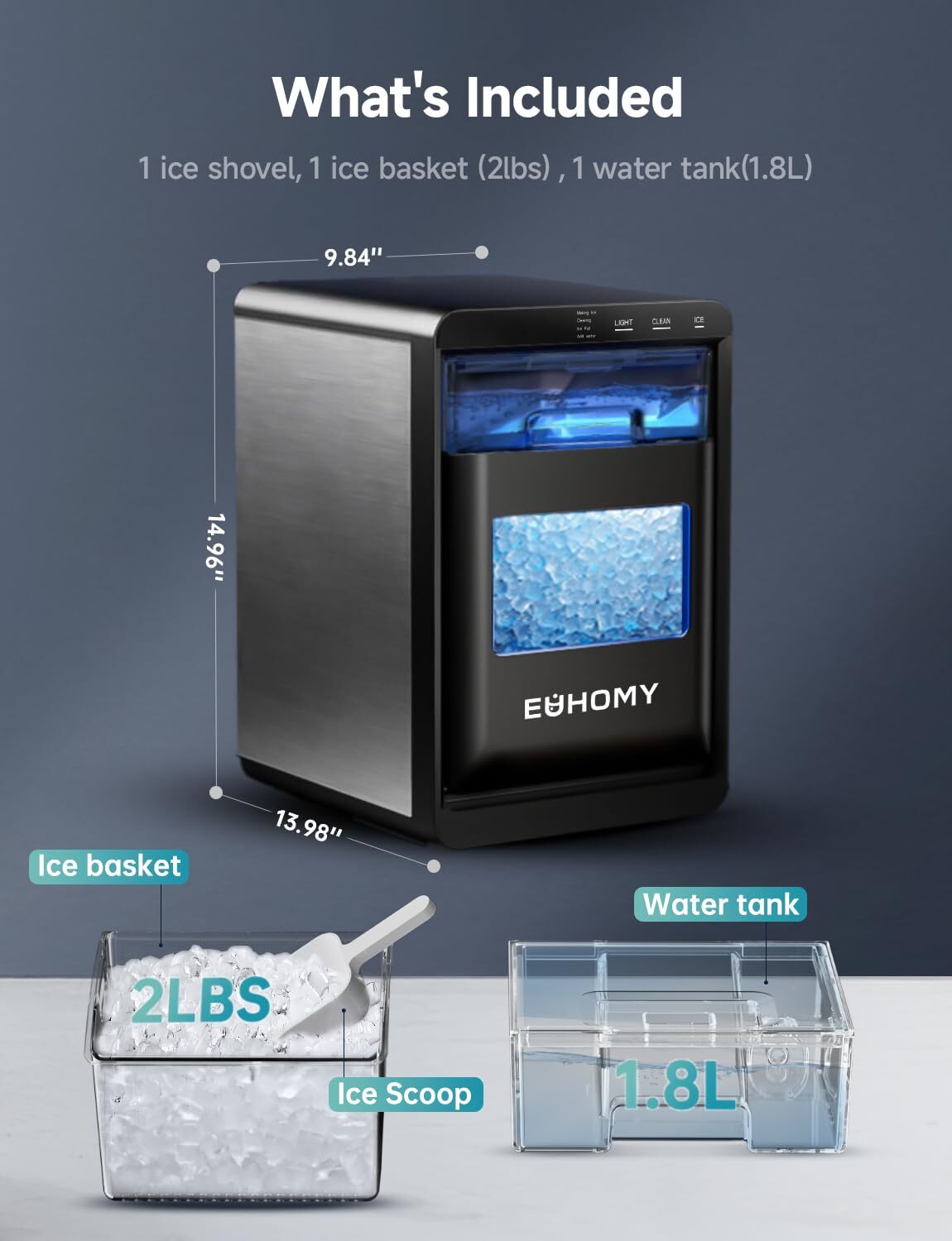 Nugget Ice Maker Countertop 44Lbs/24H Pebble Ice Maker Machine, Self Cleaning