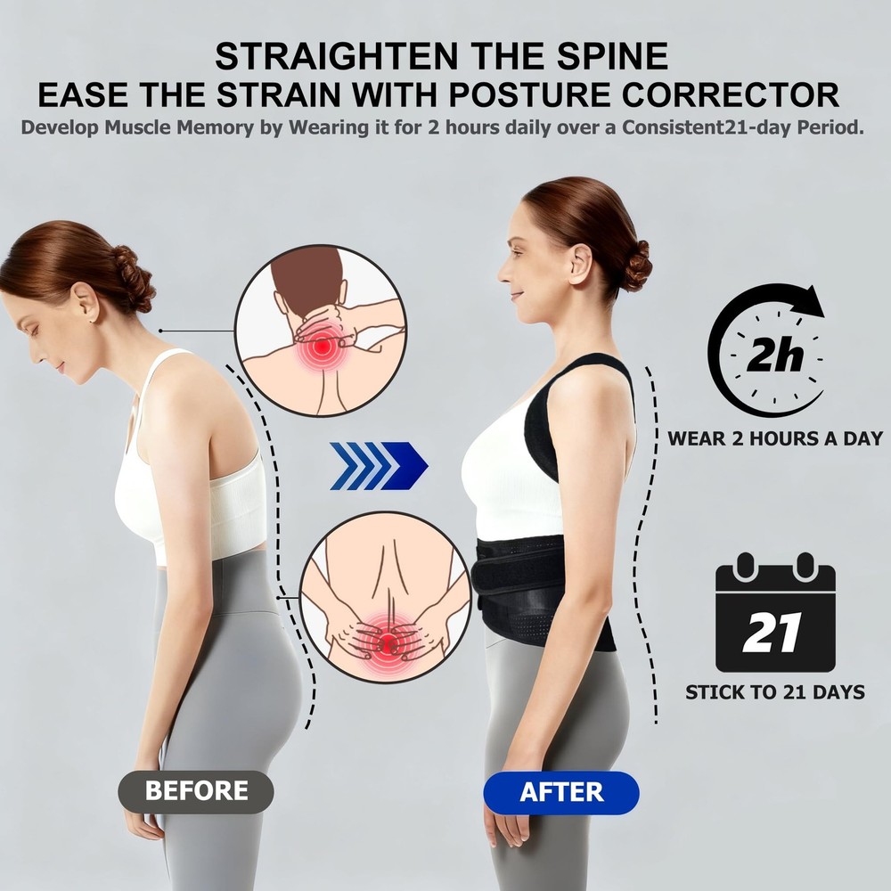 Upgraded Back Brace Posture Corrector for and Men - Adjustable Back Brace wit...