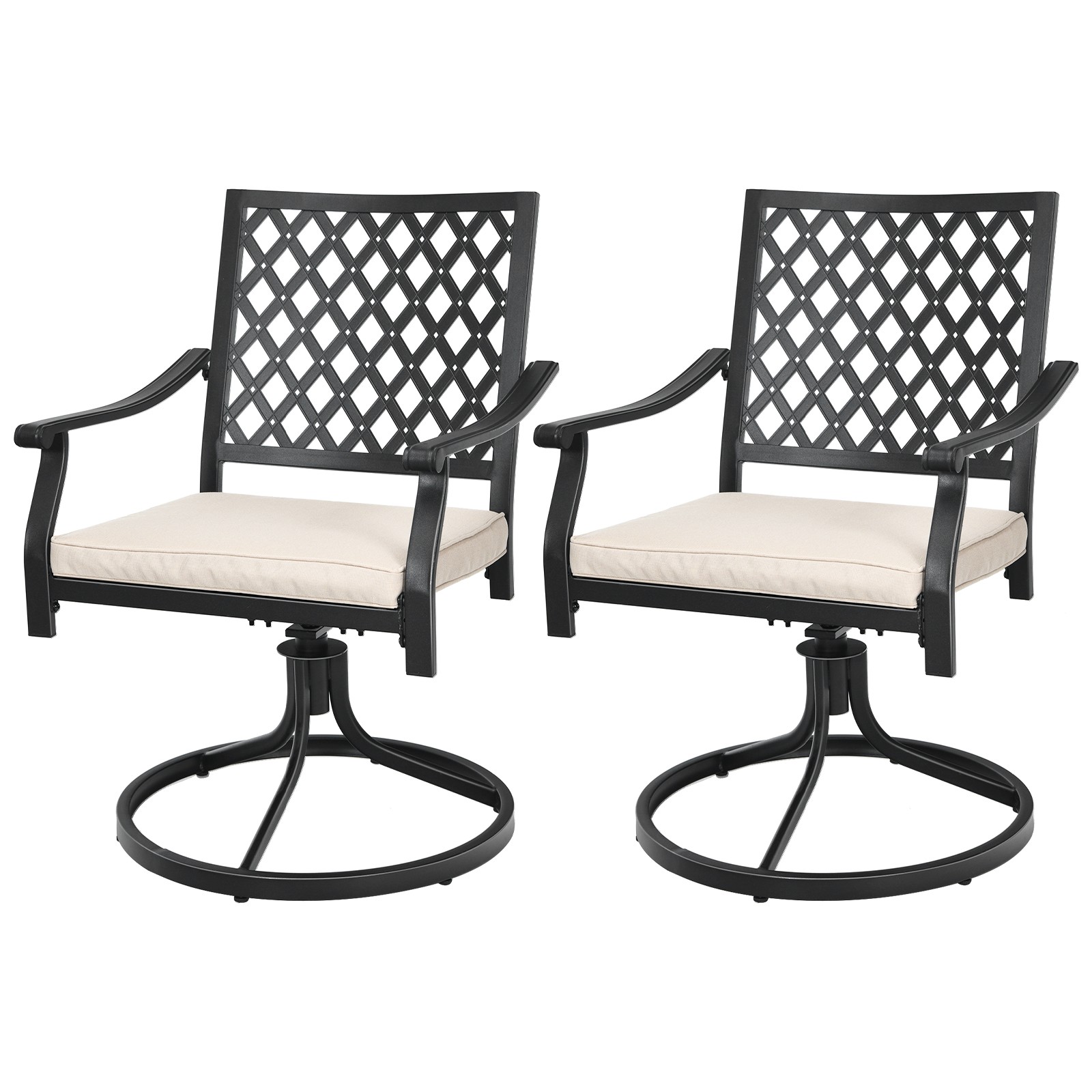 2PCS Patio 360° Swivel Dining Chairs Outdoor Lattice Rocker Cushioned w/ Armrest