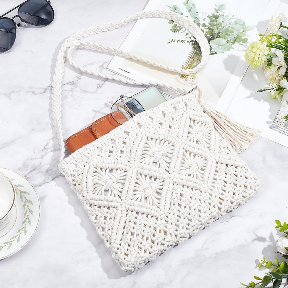 Macrame Bag DIY Kit Bohemian Shoulder Bag Macrame Purse Set with Instruction ...