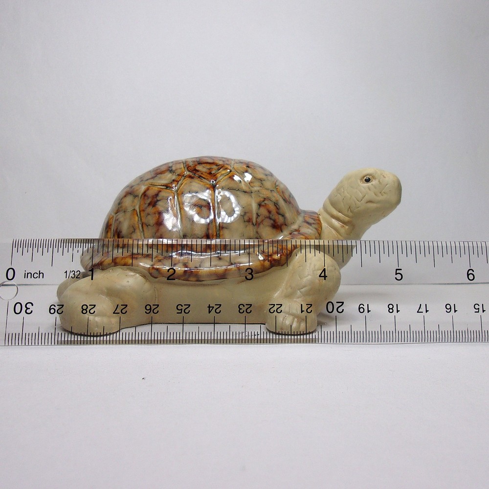 Ceramic Turtle Figurine Statue Hand Painted with Glazed Tan/Brown Tortoise Shell