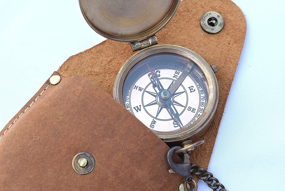 Vintage Solid Brass Pocket Compass Engineering Directional Magnetic Compass Gift