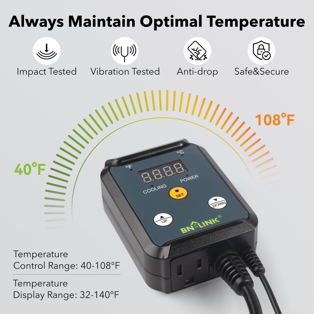 BN-LINK Digital Cooling Thermostat Controller, Temperature Cooling, Green