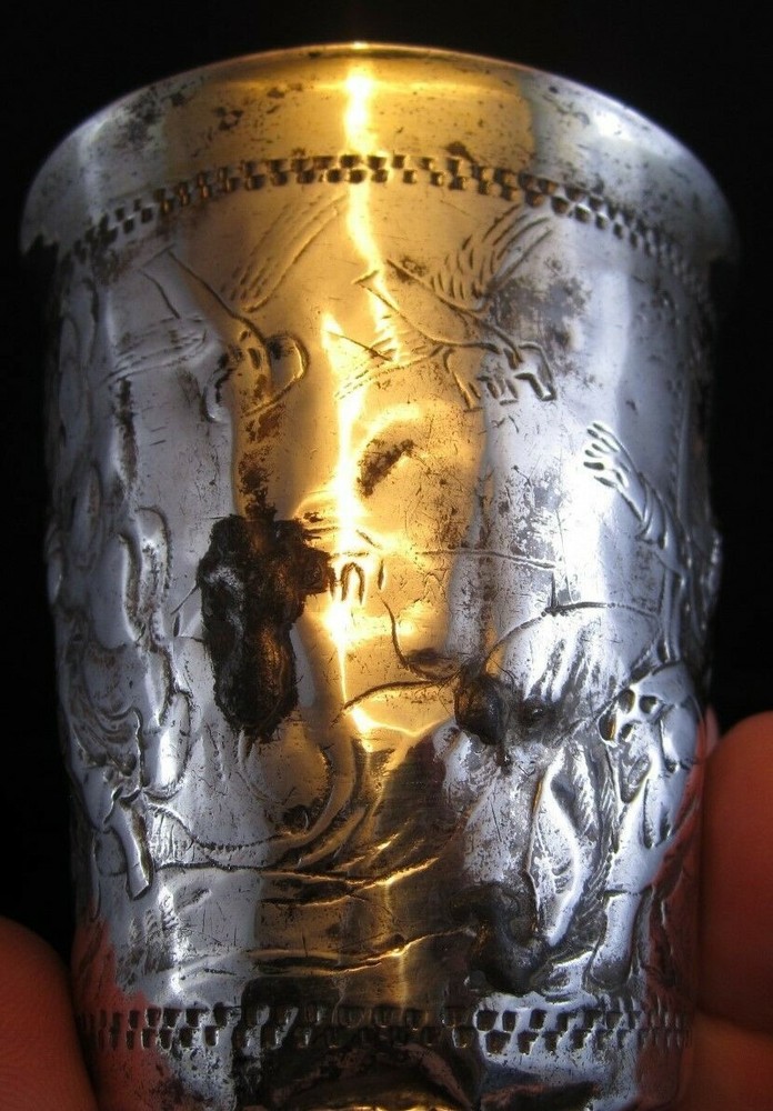 1700's Arnholt Lange Danzig Russian Religious SOLID SILVER CUP ANGELS-MEN-DOVES