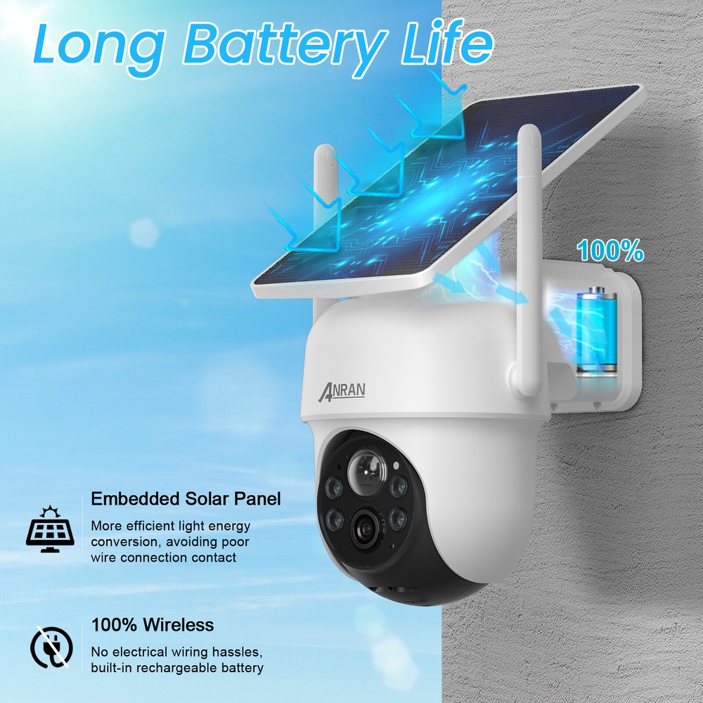ANRAN Solar Security Camera System Wireless wifi Battery Powered 4MP Outdoor
