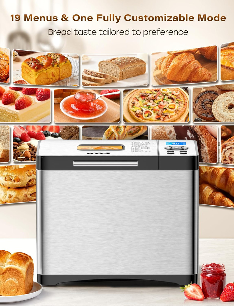 KBS 19-In-1 Programmable Bread Maker, 2LB Bread Machine with Healthy Ceramic Pan