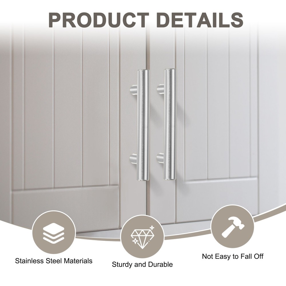 6-Pack 11.8" Double Hole Stainless Steel T Bar Cabinet Knobs [Silver]