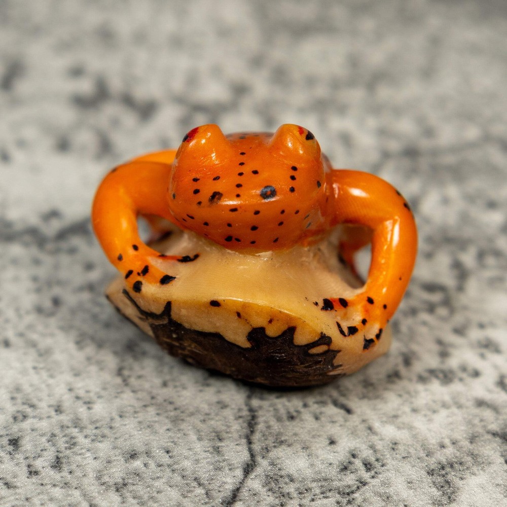 Orange And Black Frog Tagua Carving