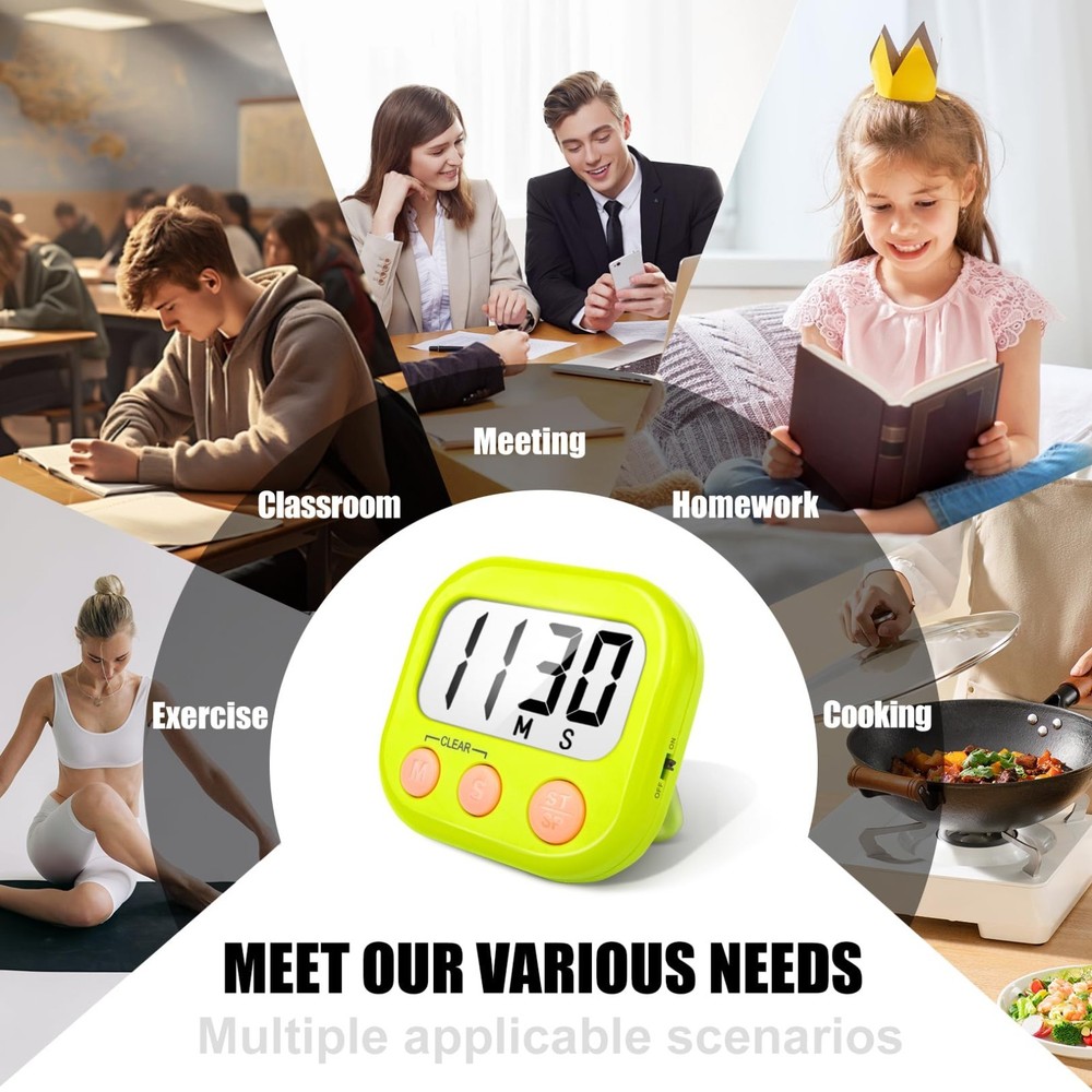 2-Pack Digital Kitchen Timers –Magnetic Back for Fridge, Green Cooking Timer Set