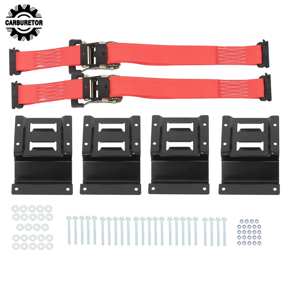 For Trailers Black E Track Wheel Chock Set & 6' Red Ratchet Straps Polyester